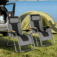 thumbnail image 3 of Gymax 2PCS Folding Chair Padded Lounge Chair w/ Beech Armrests Grey, 3 of 8