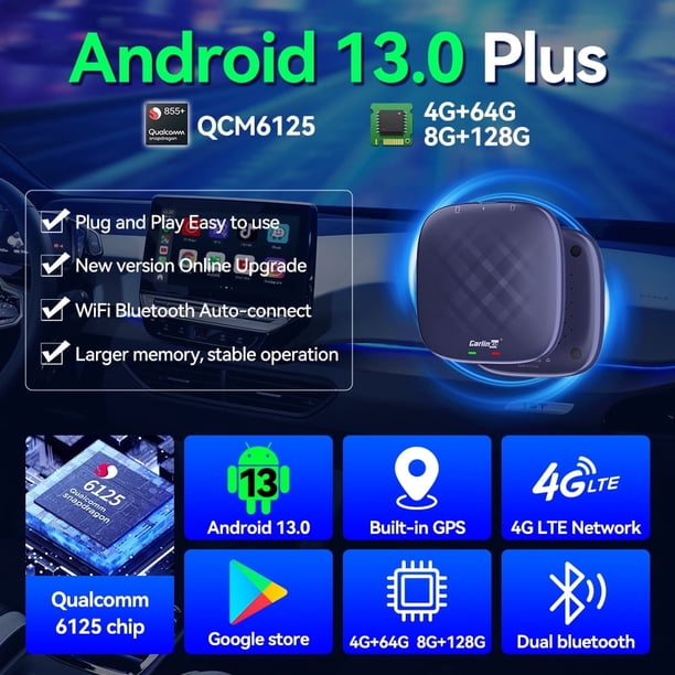 Carlinkit Ai Box Plus, 3 in 1 Android 13 Car TV Ai Box, 8+128GB