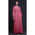 thumbnail image 4 of Bimba Robe Maxi à Manches Longues pour Femmes en Georgette Mousse Imprimée de Feuilles et d'Anémones à Taille Élastique - Xxx-Grand, 4 of 5