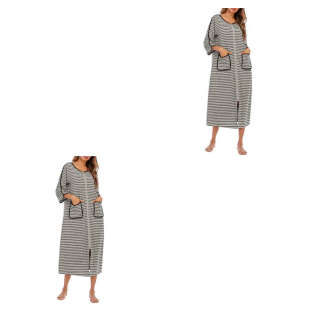 yingyy 1/2/3 Polyester Robe de Nuit pour Femmes Décontractée de Remplacement Col Rond Manches Longues Double Poche Respirante Peignoir de Maison Vêtement de Nuit Gris m 2 Pcs