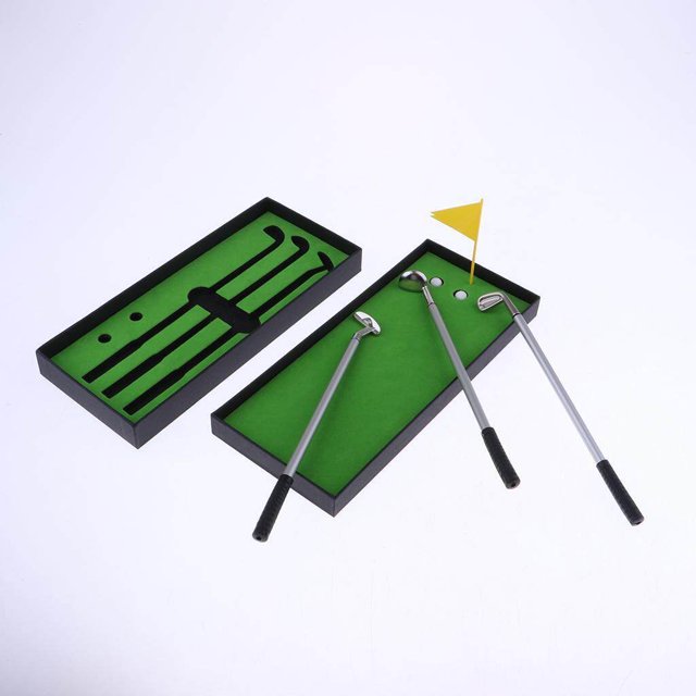 Baohd Golf Pen Set Mini Desktop Golf Game Putting Green Flag Ballpoint Pens Yellow