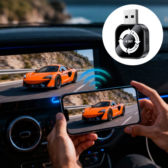 BotaniNest 4 In 1 Wireless CarPlay Android Auto Adapter USB C For Seamless Smartphone Integration And Enhanced In Entertainment