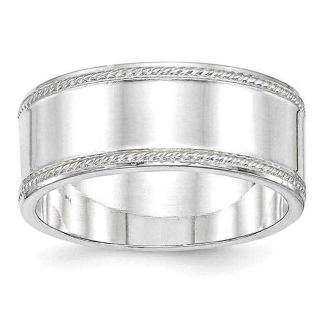 9.5 mm Sterling Silver Designed Edge Band - Size 8