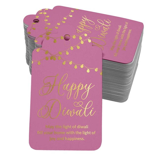 Inkdotpot 50 Pack Happy Diwali Favor Paper Tags Craft Real Gold Foil Hang Tag