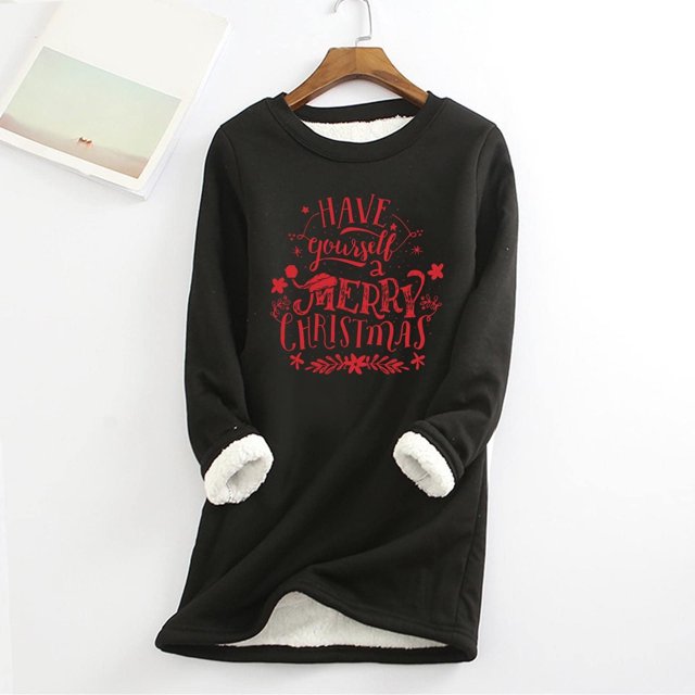 Vêtements d'Automne pour Femmes 2023 Mode Tendance Impression de Noël Manches Régulières Hiver Ample Vacances Décontracté Col Rond Chemise Hauts Tenues Mignonnes pour Adolescentes en Solde