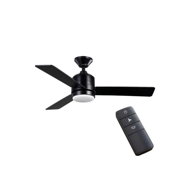 Hampton Bay Castlegate 44 in. Indoor Integrated LED Matte Black Ceiling Fan with 3 Reversible Blades, Light Kit and Remote Control