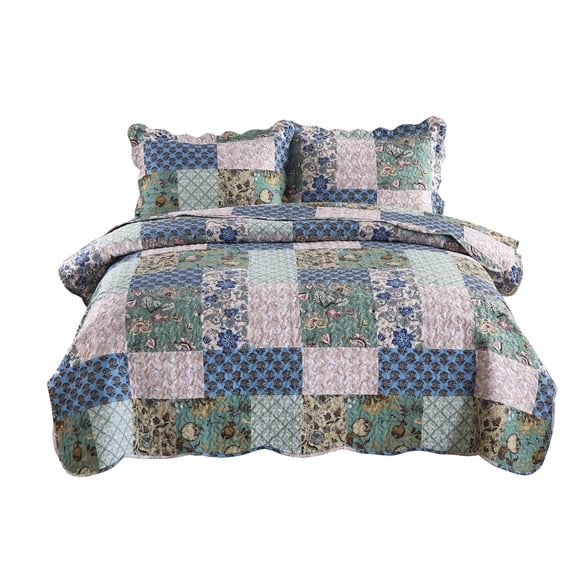 MarCielo 3 Piece Quilted Bedspread Set Lightweight Polyester Queen Size