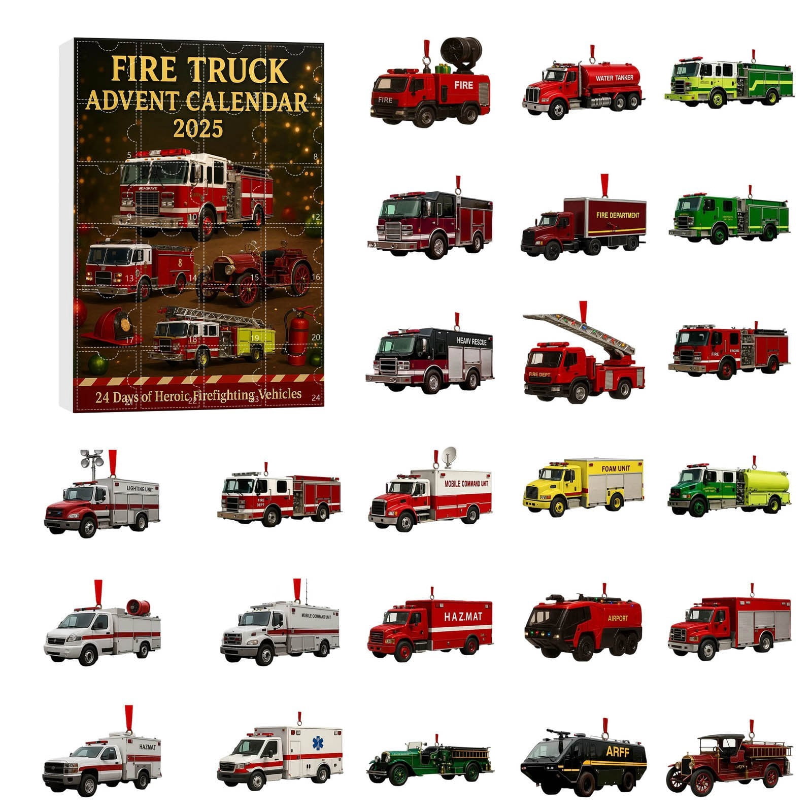 Fire Truck Advent Calendar 2026 24 Days Countdown Calendar with 24 ...
