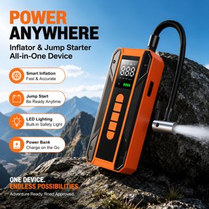 Sauter avec Air Compresseur, carte de démarrage de voiture 150PSI Gonflateur de pneus, 12V Boîte de saut pour chargeur de voiture batterie Booster avec LCD Affichage, 3-Mode Lampe de poche d'urgence
