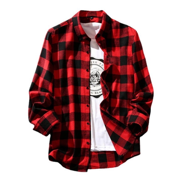 hoksml Men's Long Sleeve Plaid Shirt Fashion Button-Down Shirt with Classic Collar for Casual Wear