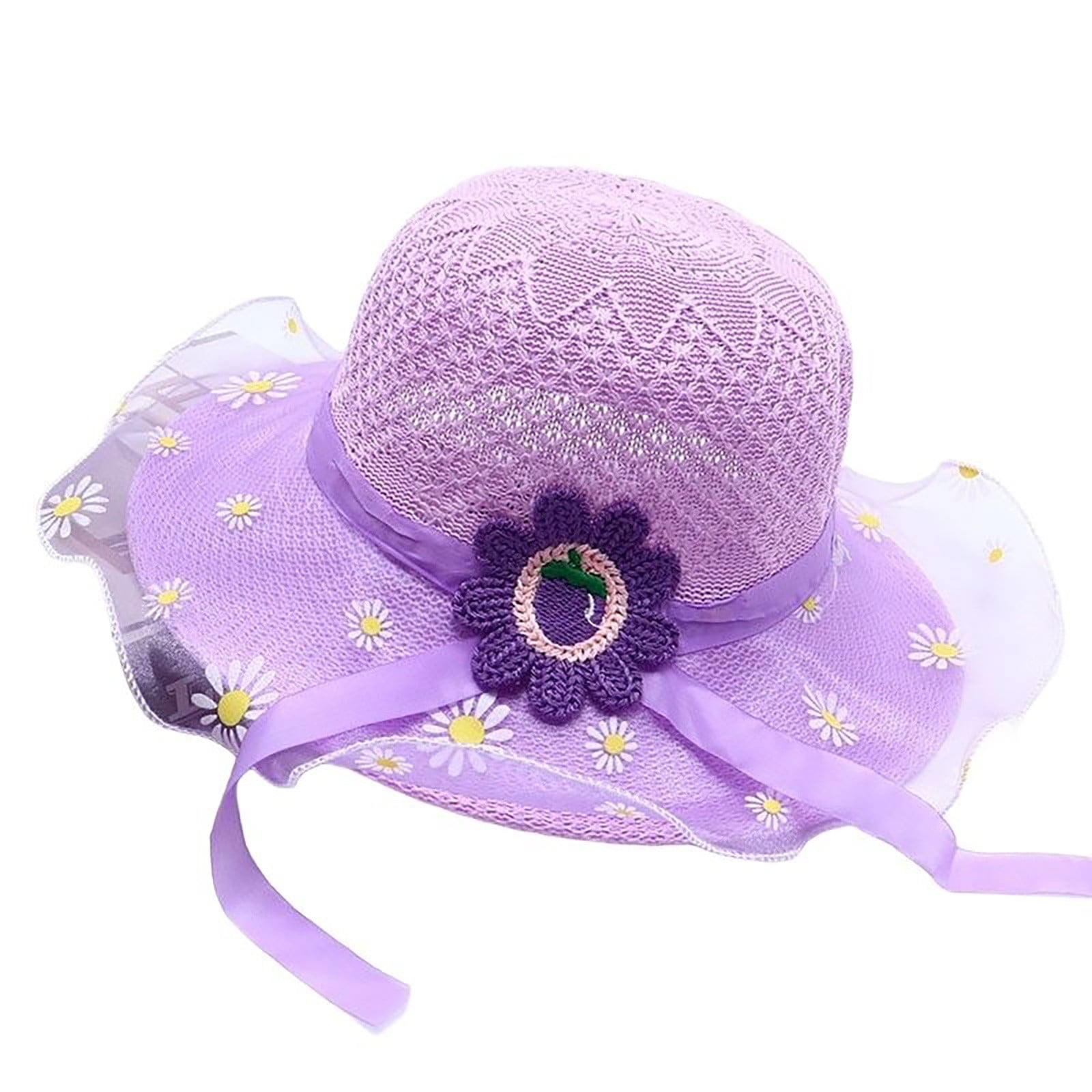 MIASHUI Flowers Sun Straw Hat Kids Girls Summer Wide Brim Travel