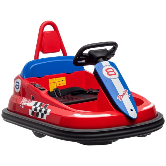 Aosom 6V 360° Rotation Kids Bumper Car w/ Music, Horn and Lights Red