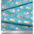 thumbnail image 2 of Soimoi Blue Moss Georgette Fabric Leaves & Grandiflora Roses Floral Print Fabric by Yard 42 Inch Wide, 2 of 5