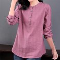 thumbnail image 2 of Timegard Blouse pour Femmes Grande Taille à Manches Longues, Boutonnée, Col Rond, Ample, Légère, Décontractée, Chemises Hauts de Bureau, 2 of 8