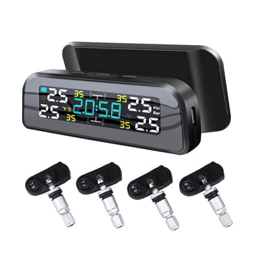 Système de Surveillance de la Pression des Pneus à Énergie Solaire, Réveil de Pression des Pneus de Voiture, Détecteur de Pression des Pneus, Surveillance de la Pression des Pneus Rotative à 360°, Avertissement de Pression et de Température des Pneus TPMS