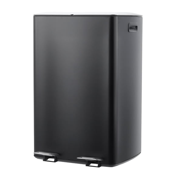 GOGRANT 60L Dual Compartment Stainless Steel Recycling Step Bin, 2x8Gal Trash Can with Soft-Close Lids, Hands-Free Pedal Garbage Bin for Kitchen Office