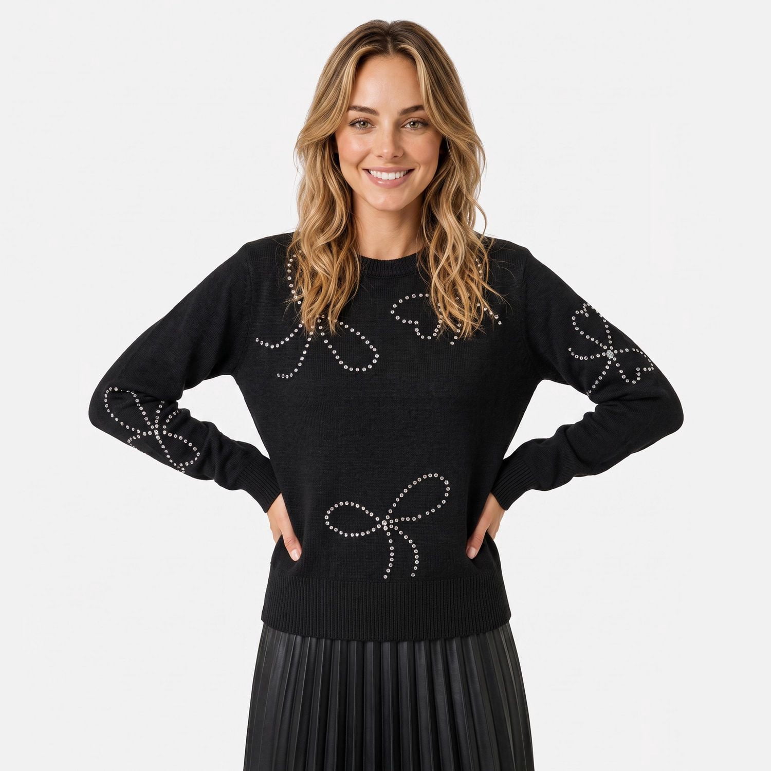 Devoted, Bow Rhinestore Sweater, XS-XL