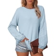 thumbnail image 1 of tarylea Hauts pour Femmes Col Rond Dentelle Manches Illets Chemises Manches Longues Décontracté Ample Quotidien Chandail, 1 of 7