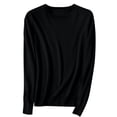 thumbnail image 1 of yoeyez Chandails Légers pour Femmes à Manches Longues Col Ras du Cou Chandail Uni Chandail Léger Doux Tricoté Hauts Bas d'Automne Noir 3TG, 1 of 6