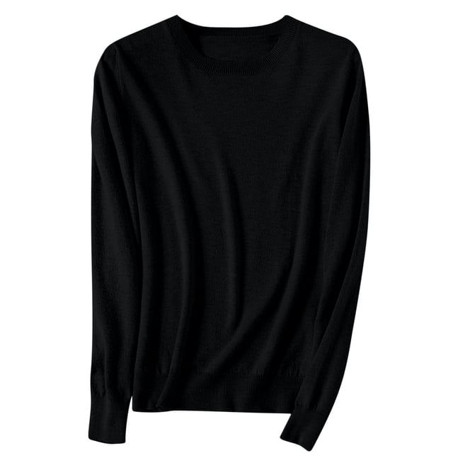 yoeyez Chandails Légers pour Femmes à Manches Longues Col Ras du Cou Chandail Uni Chandail Léger Doux Tricoté Hauts Bas d'Automne Noir 3TG