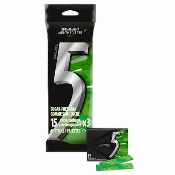 5, Rain saveur menthe verte, gomme sans sucre, 15 palet., 3 emb .