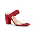 thumbnail image 1 of BLISSFUL STEP Women's Dual Clear Strap Chunky Heel Mules Slides Sandals Red 6, 1 of 7