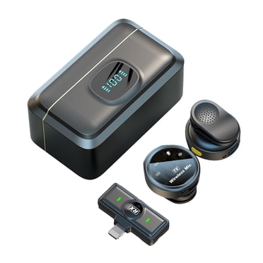 One-Trigger-Two 2.4G Wireless Microphone Magnetic Attachment Clip On Mic for Smartphone Noise Cancelling Real Time Monitoring Built-in Battery with Charging Case for Type-C Android Smarphones Tablets