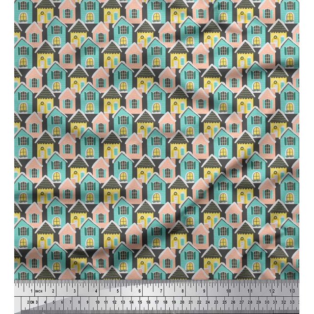 Soimoi Gray Moss Georgette Fabric House Architectural Printed Fabric 1 Yard 42 Inch Wide