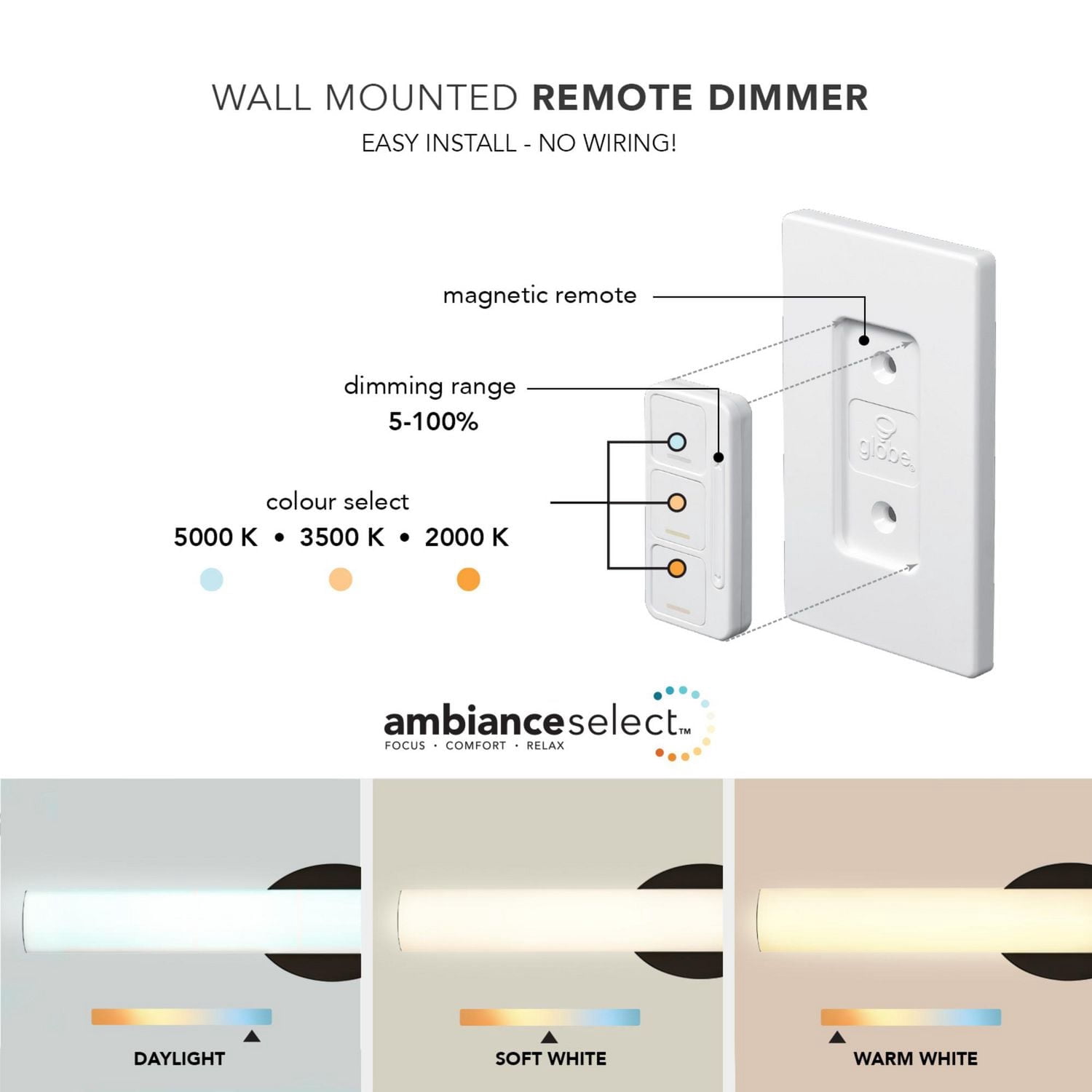 AmbianceSelectMC applique murale couleur ajustable noir de 24 po à DEL intégrée avec diffuseur en acrylique givré et télécommande murale avec gradateur