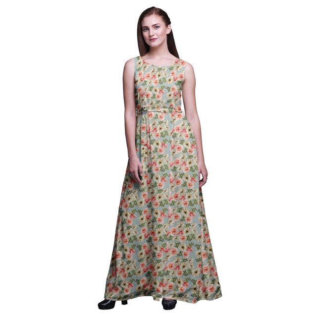 Bimba Robe Longue Décontractée Sans Manches à Col Rond pour Femmes, Imprimé Floral - Xxx-Grand