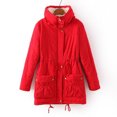 thumbnail image 4 of IROINID Women's Mid-Length Anorak Jacket Coat Solid Color Long Sleeve Buttons Pockets Coat Plus Fleece Jacket Outwear Top, Red, 4 of 7