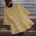 thumbnail image 2 of Hauts Boho pour Femmes Grande Taille Col Rond Manches Mi-Longues T-Shirts Plissés Mode Été Décontracté Tunique Ample Blouse, 2 of 5