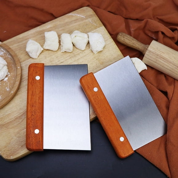 Stainless Steel Dough Cutter, Wooden Handle Bench Scraper with Oil Scraper, Pastry Cake Cream Cutter for Baking