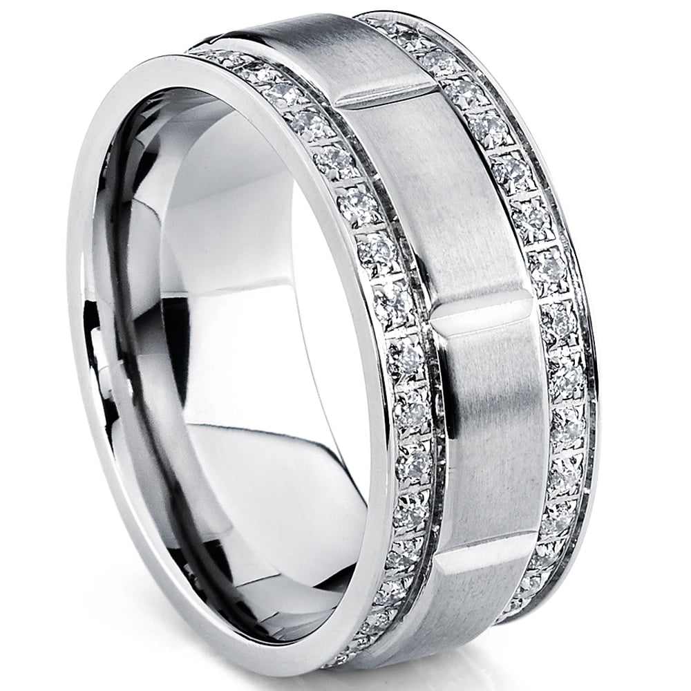 Bague Alliance pour Homme en Titane avec Zircone Cubique à Double Rangée, Tailles Ajustement Confortable, 9 mm