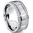 thumbnail image 1 of Men's Titanium Wedding Band Ring with Double Row Cubic Zirconia, Comfort Fit, 1 of 6