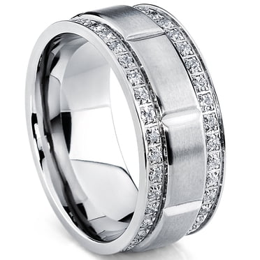 Bague Alliance pour Homme en Titane avec Zircone Cubique à Double Rangée, Ajustement Confortable