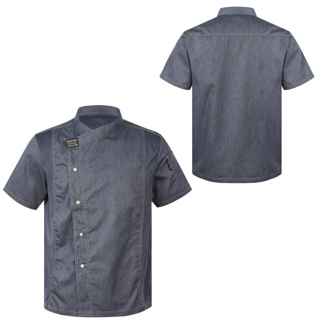 Aislor Unisex Short Sleeve/Long Sleeve Chef Coat Jacket Kitchen Uniform Restaurant Hotel Cook Jacket Gray Short Sleeve 3XL