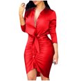 thumbnail image 2 of CEHVOM Robe Professionnelle pour Femmes à Col en V à Manches Longues Robe Chemise Unie à Liens, 2 of 6