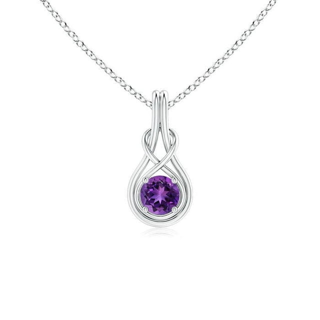 Angara Collier en Améthyste Naturelle - Pendentif Solitaire en Améthyste Ronde Nœud Infini en Platine pour Femmes