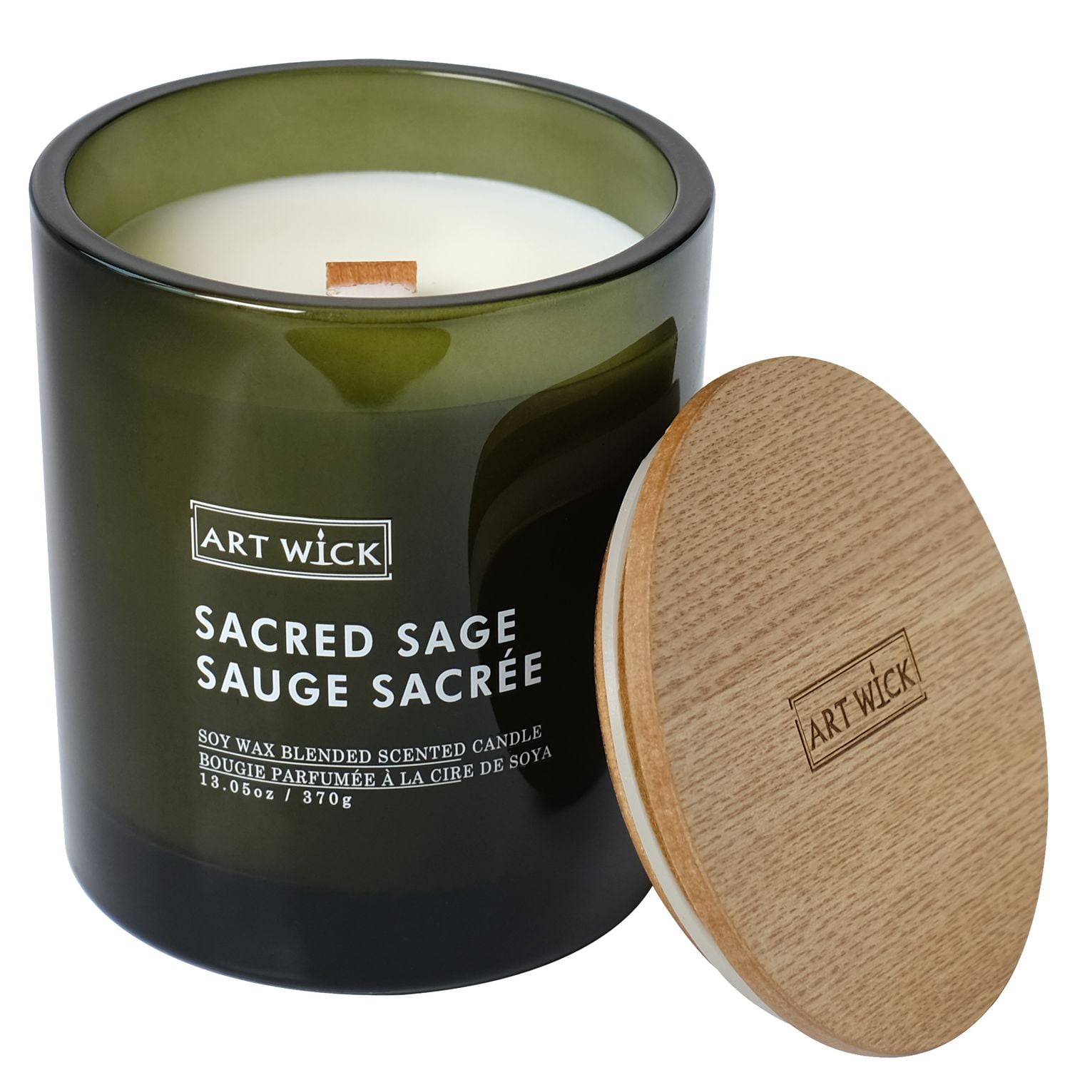 Art Wick 13.05oz Sacred Sage Soy Wax Blended Scented Candle,1 mèche de bois