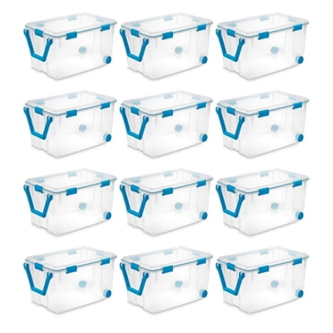 Sterilite 120-Qt Clear Plastic Wheeled Storage Bin w/ Gasket Latch Lid, 12 Pack