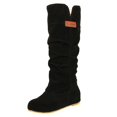 thumbnail image 1 of Bottes pour Femmes Bottes à Enfiler Chaussures Femmes Rétro Femmes en Flocage Couleur Unie Plates à Enfiler Bottillons Mi-Mollet Bout Rond Chaussures, 1 of 5