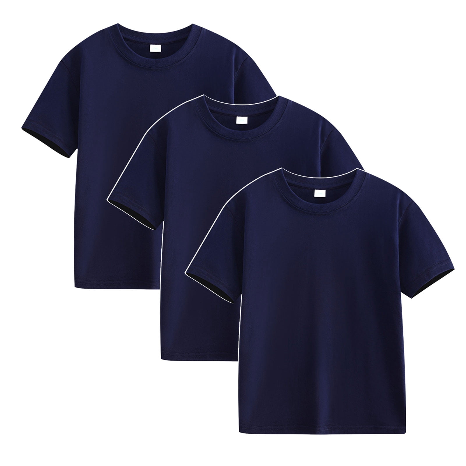 Plebaso Lot de 3 T-Shirts en Coton pour Enfants, Manches Courtes, Col Rond, Chandails Décontractés Unis Basiques, Hauts pour Unisexe