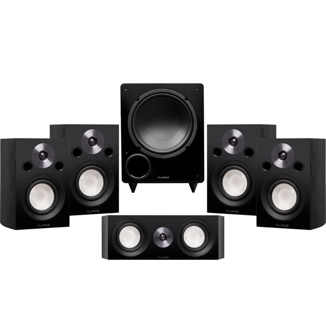 Fluance Reference Compact Surround Sound Home Theater 5.1 Channel Speaker System including 2-Way Bookshelf, Center Channel, Rear Surround Speakers and DB10 Subwoofer - Black Ash (X851BC)