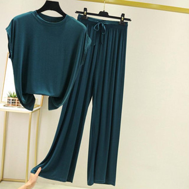 SDNall Pyjama d'Été pour Femme, Ajusté, Ample, Décontracté, Col Rond, Polyvalent, Amincissant