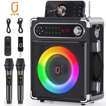 JYX Machine de Karaoké, Haut-Parleur Bluetooth avec 2 Microphones, Haut-Parleur avec Radio FM, Machine à Chanter