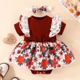 thumbnail image 2 of MIASHUI Robe Barboteuse pour Bébé Fille à Manches Courtes, Justaucorps à Volants, Ourlet de Jupe, Tenue, Rouge, 9-12 Mois, 2 of 6
