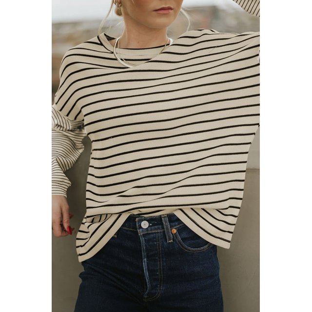 FOLUNSI Elegant Striped Patchwork Tee - Long Sleeves, Classic Chic Fit