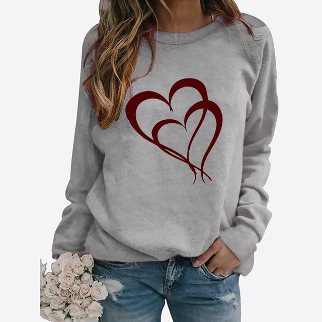 BVOFAR Chandails à Manches Longues de la Saint-Valentin pour Femmes Décontractés Mignons T-Shirts Graphiques Cœur d'Amour Tendance Col Rond Hauts 2025