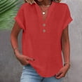 thumbnail image 3 of QIPOPIQ Womens Tshirts V Neck Short Sleeve Buttons Tops Tee Solid Color Blouse Loose Fit Clearance, 3 of 7